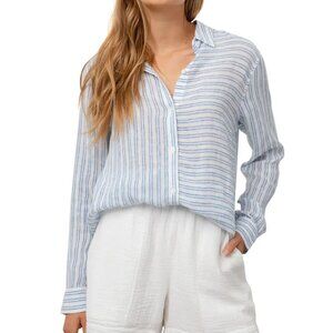 Rails Linen Blend Bonnie Button Down Shirt - Olympic Stripe - Size XS